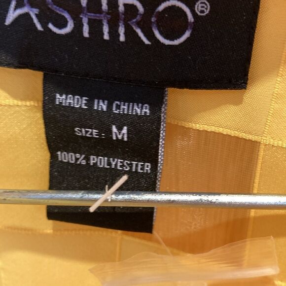 Ashro Duster Blouse sheer contrast gridded pockets button down Top Yellow size M - Picture 6 of 12